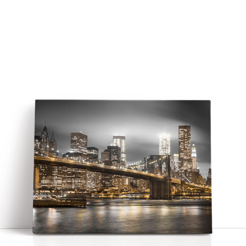 «Brooklyn Bridge In Evening, New York», reproduction d'art sur toile, H 45 po x l 60 po