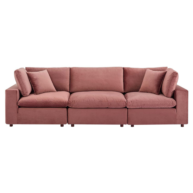 Modway Commix Down Filled Overstuffed Performance Velvet 3-Seater Sofa, Dusty Rose