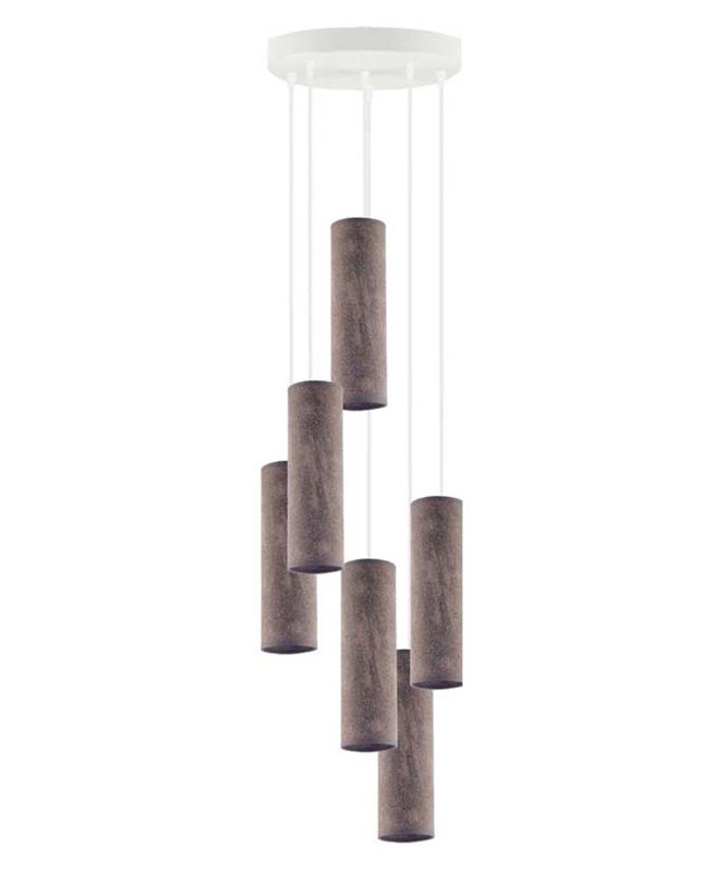 Denegal 6 - Light Cluster Pendant, Rustic Grey, White