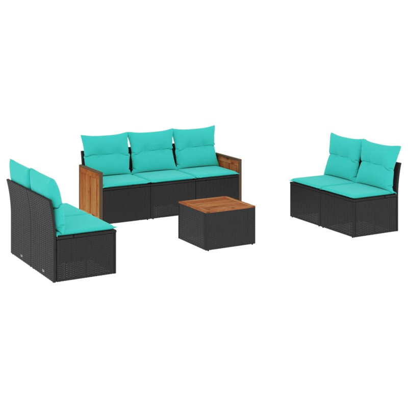  Ensemble de canapé de patio 8 pièces avec coussins en rotin de polyester noir