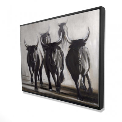 Running Fierce Bulls Print On Canvas