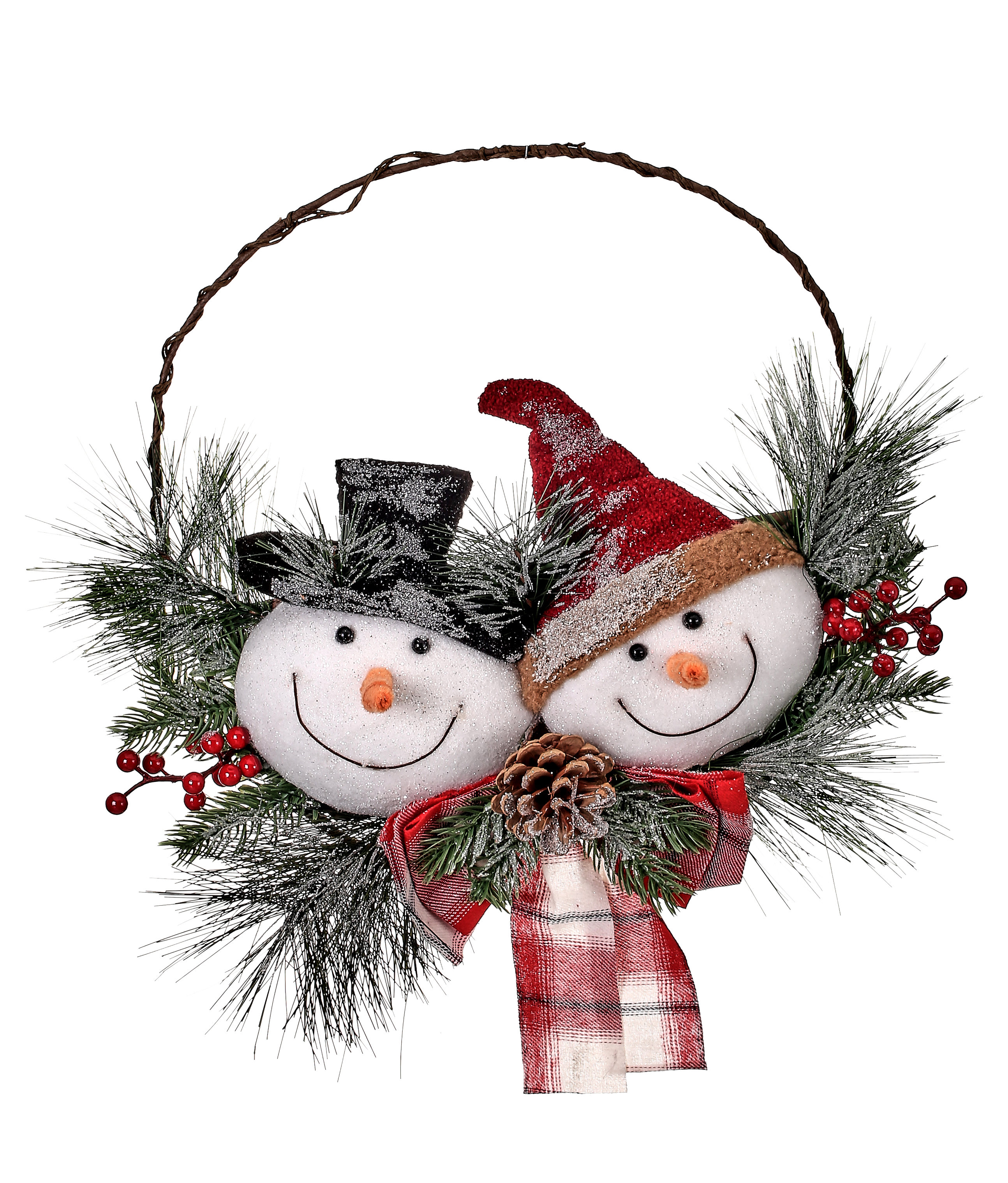 The Holiday Aisle® Snowman Head with Plaid Bow 16.5" PVC & PE Blend Wreath & Reviews | Wayfair