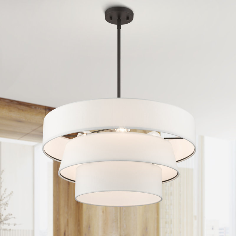Lustre cylindrique à intensité variable 4 lumières Samire, Bronze, Blanc