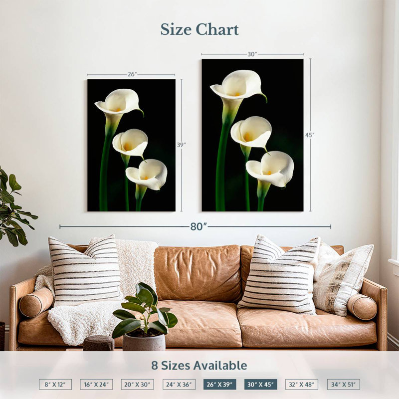 Harnek Three White Calla Lilies, 39" H x 26" W