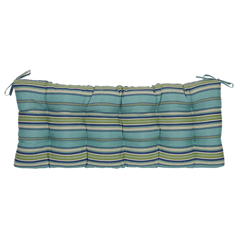 Coussin de causeuse d'extérieur touffeté, L 46 po x P 19 po, Brun clair / vert / bleu / brise de terrasse rayé