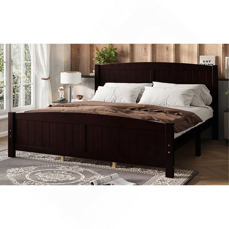Lit plateforme, lit plateforme en bois massif avec lattes de soutien et structure solide, aucun sommier nécessaire, Espresso