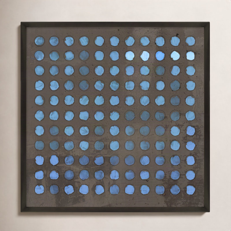 Squared Circles 5 Print by Jacques Pilon, 36" H x 36" W x 1.25" D, Black Wood