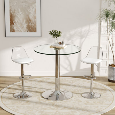 Tempered Glass Round Bar Table Set With Lift And 360° Rotating Chairs