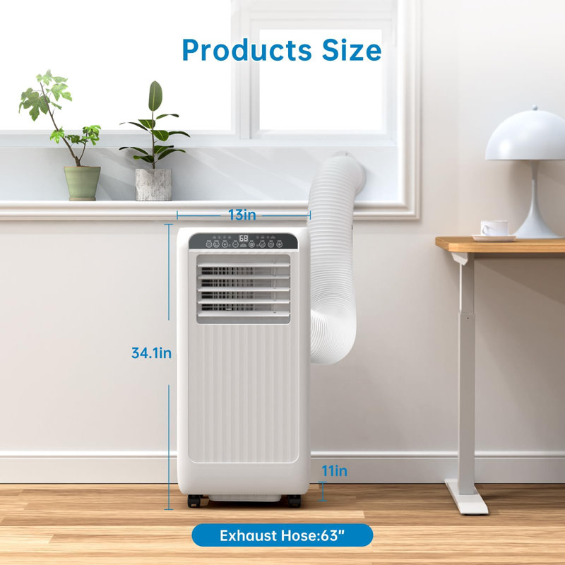Unité de climatisation 3 modes avec télécommande, roues et affichage à DEL pour les pièces ou le bureau, climatiseur portatif de 8 000 BTU refroidissant jusqu'à 350 pieds carrés (noir + blanc)