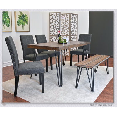 Ensemble de table de salle à manger 6 pièces avec chaises rembourrées confortables, idéal pour les espaces compacts et les intérieurs modernes.
