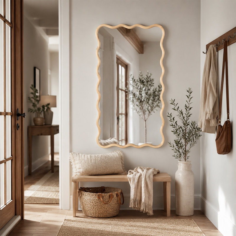 Miroir mural rectangulaire en bois massif ondulé 40 x 28 pouces HD