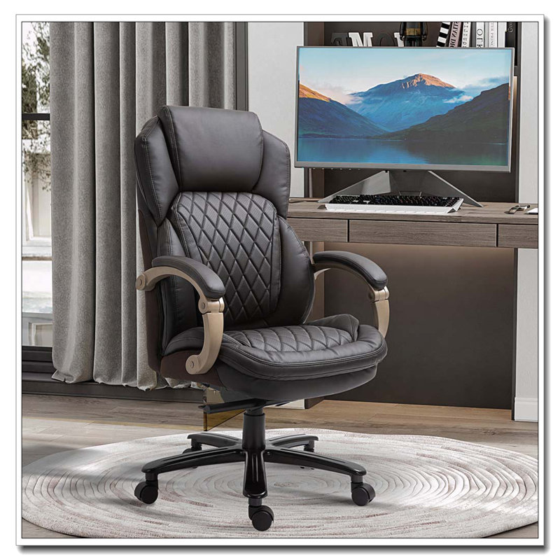 Big And Tall Executive Office Chair With Wide Seat,Computer Desk Chair With High Back Diamond Stitching,Adjustable Height & Swivel Wheels,Brown