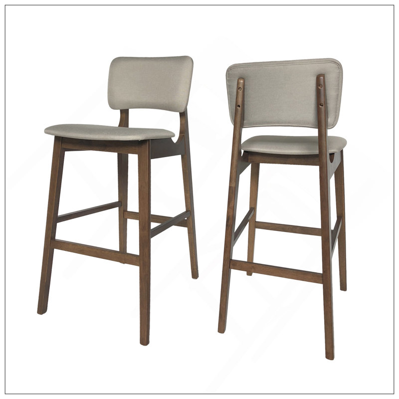 Chaise de bar Mid-Century moderne avec structure en bois d'hévéa durable et pieds fuselés, parfaite pour les salons élégants et les bars à la maison.