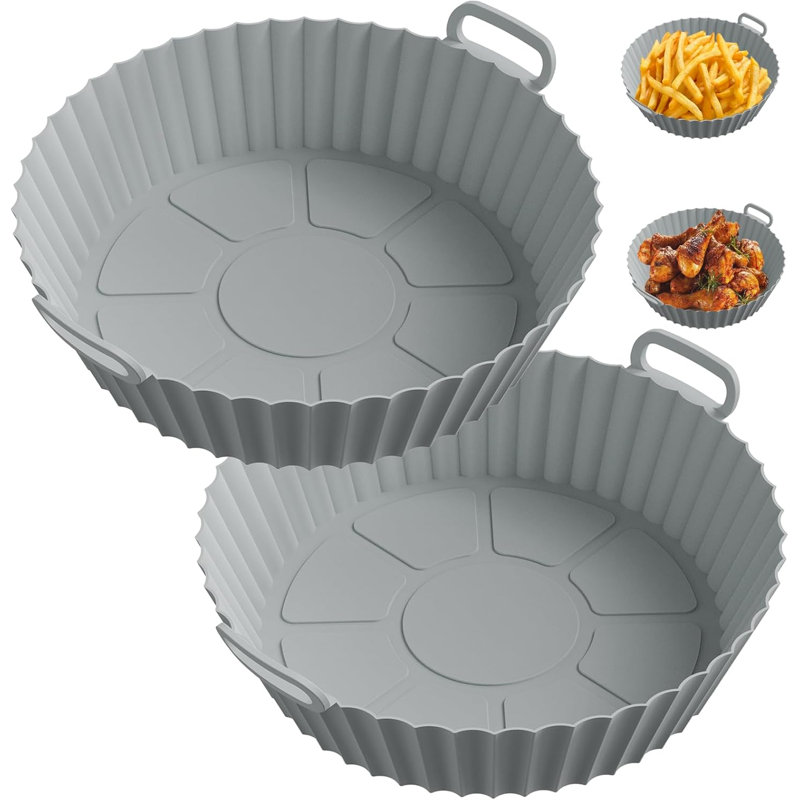 Paquet de 2 doublures en silicone pour friteuse à air gris clair avec poignées
