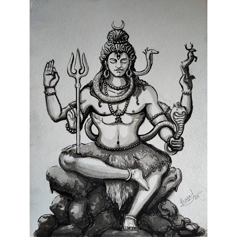 Rudra Shiva | Aquarelle sur papier | Par Prasad P Mahale