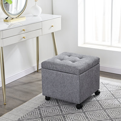 17.7" Square Linen Storage Ottoman With Wheels