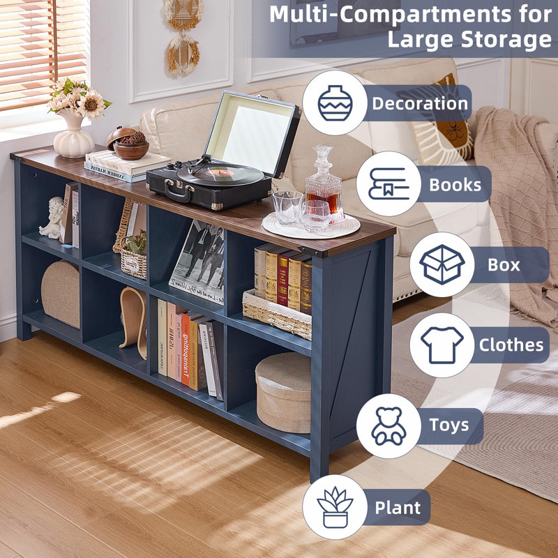 Farmhouse Wood Long Storage Organizer Bookcase, (2 Shelves)  29.7" H x 62" W x 13.6" D, Blue