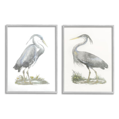 " Minimalist Vintage Cranes Marshland Birds " 2 Piece Art Painting