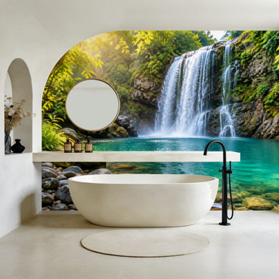 Peel and Stick Wallpaper Majestic Waterfall Greenery Wall Murals 69"H x 96"W Removable PVC Wall Paper Self-Adhesive Wall Decor for Bedroom Living Room Home Office