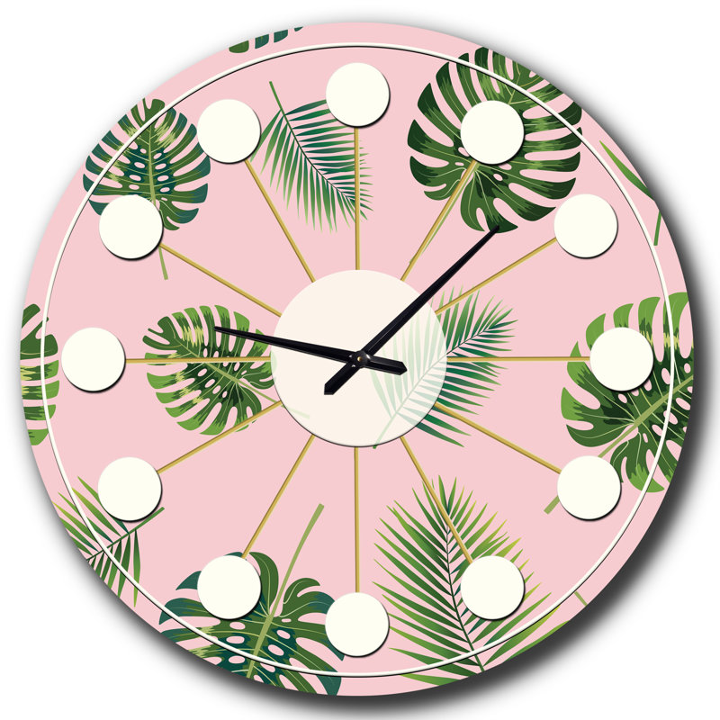 Motif de feuilles de palmier tropical. - Horloge murale moderne Mid-Century, Petit
