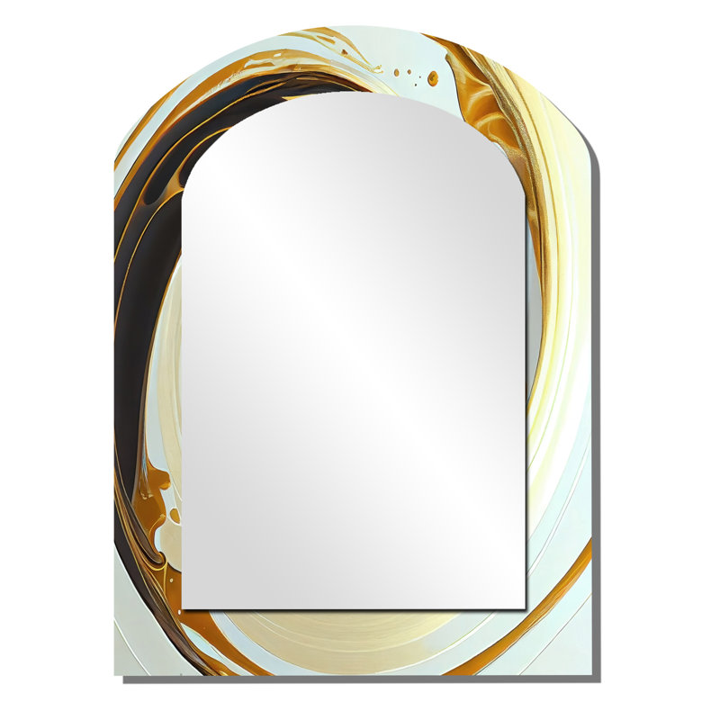 White And Gold Bold Movement I - Marble Arch Large Wall Mirror, Modern Asymmetrical Unique Mirror, Printed Metal Art