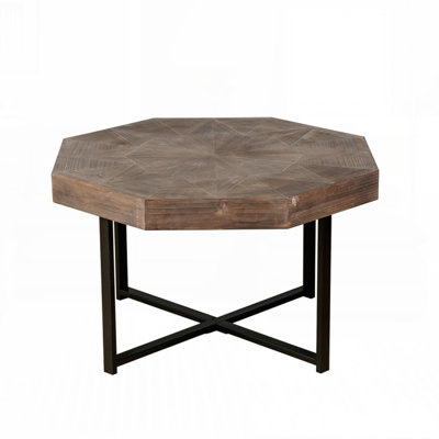 Octagonal Living Room Table With Strong Wood And Metal Components Solid Coffee Robust Leg Installation,