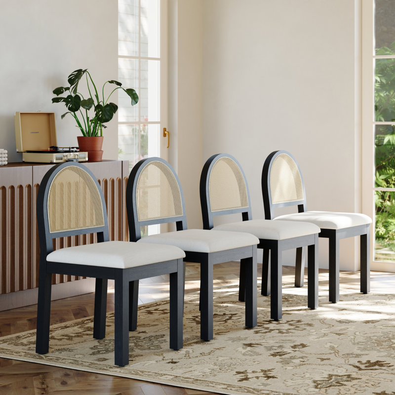 19.2" Seat Height Mid Century Modern Upholstered Dining Chair (Set Of 4), Black Wood
