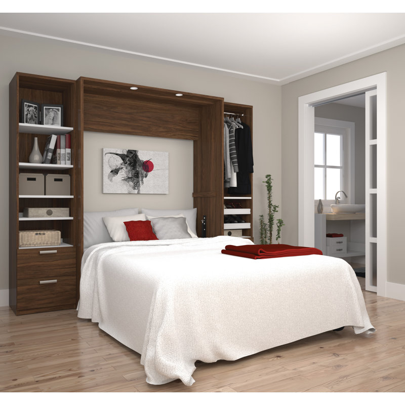 Osterman Murphy Bed and 2 Narrow Closet Organizers with Drawers, Queen, Bark Gray/White