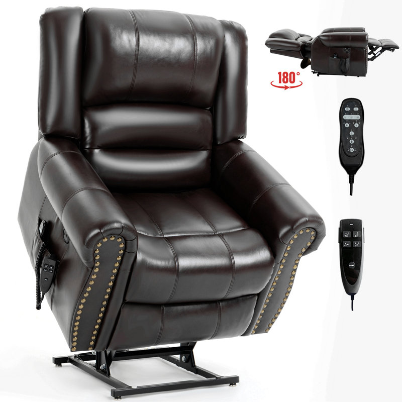 Power Lift Recliner Chair Heat Massage Dual Motor Infinite Position Up To 350 LBS, Faux Leather, Heavy Duty Motion Mechanism With USB Ports, Brown