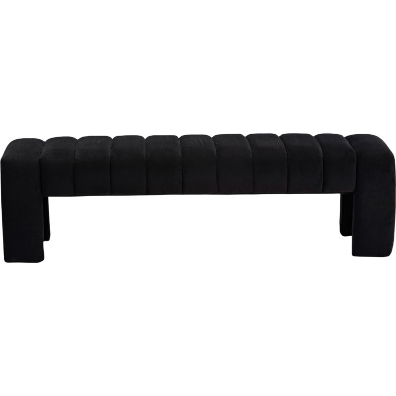 Banc en bois massif Kareem, Velours noir