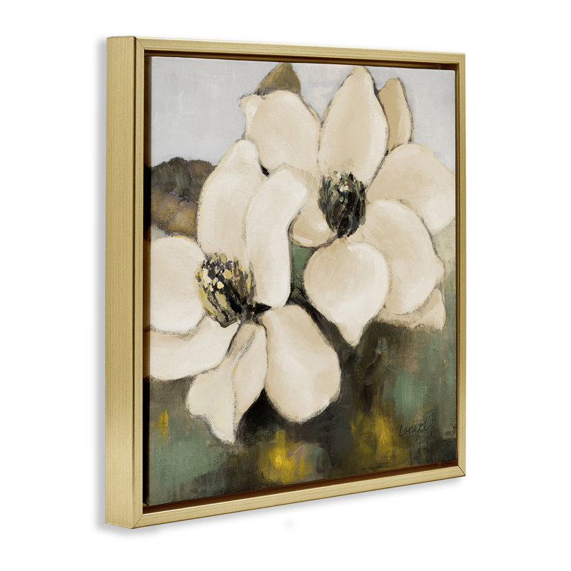 «Magnolia Blossom Duo» par Lanie Loreth, Cadre flottant métallique doré, H 18 po x l 18 po