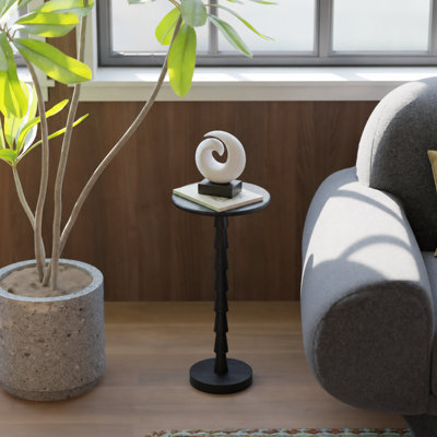 Solid Wood 12″ Round Small Side Table – Modern Accent End Table, 24 in. H, Sculptural Pedestal, Black Finish