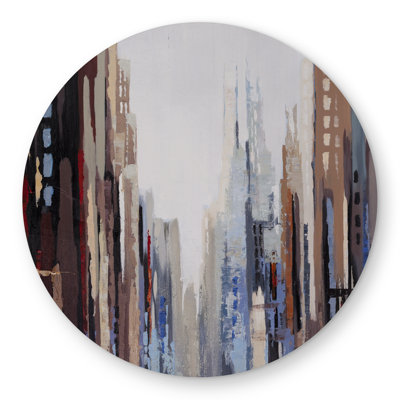 Abstract Buildings - Black Round Outdoor Area Rug for Home Decor