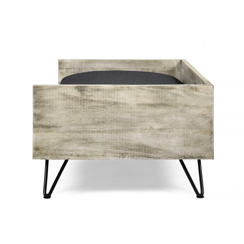Lit pour chien noir et gris en bois, look moderne de style Mid-Century avec lit d'eau à la mode et revêtement pour animal de compagnie élégant
