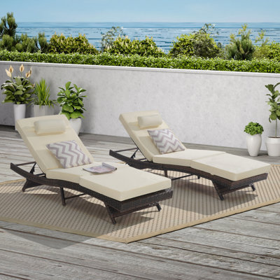 Outdoor Wicker Long Reclining Chair Set Of 2 , Wicker Reclining Lounge Chair Lawn Sunbathing Chairs Recliner Up To 150° Beach Poolside Garden