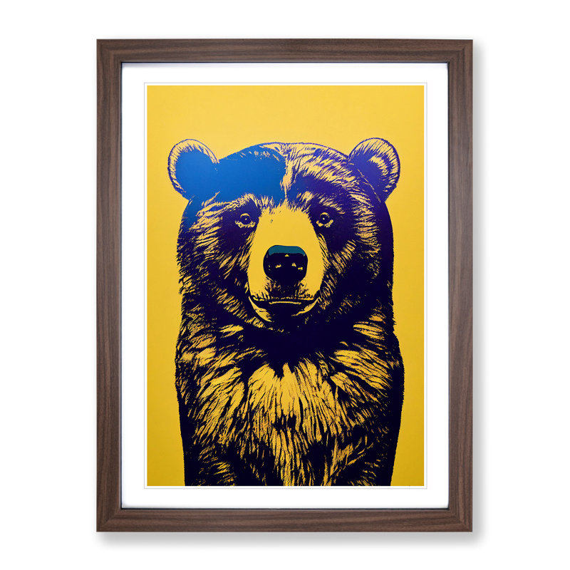 Block Bear - Single Picture Frame Painting, 46cm H x 34cm W x 2cm D, Walnut