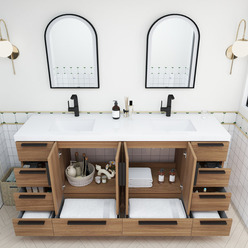 Carla Freestanding Bathroom Vanity with Double Sink, 71", Rosewood