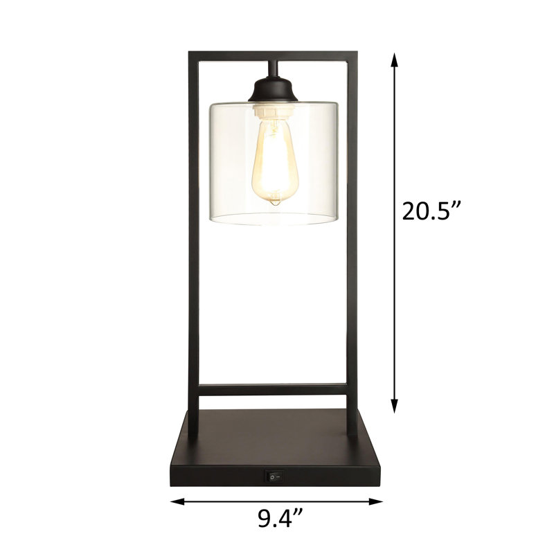 Lampe de chevet en métal 20 po avec abat-jour en verre noir