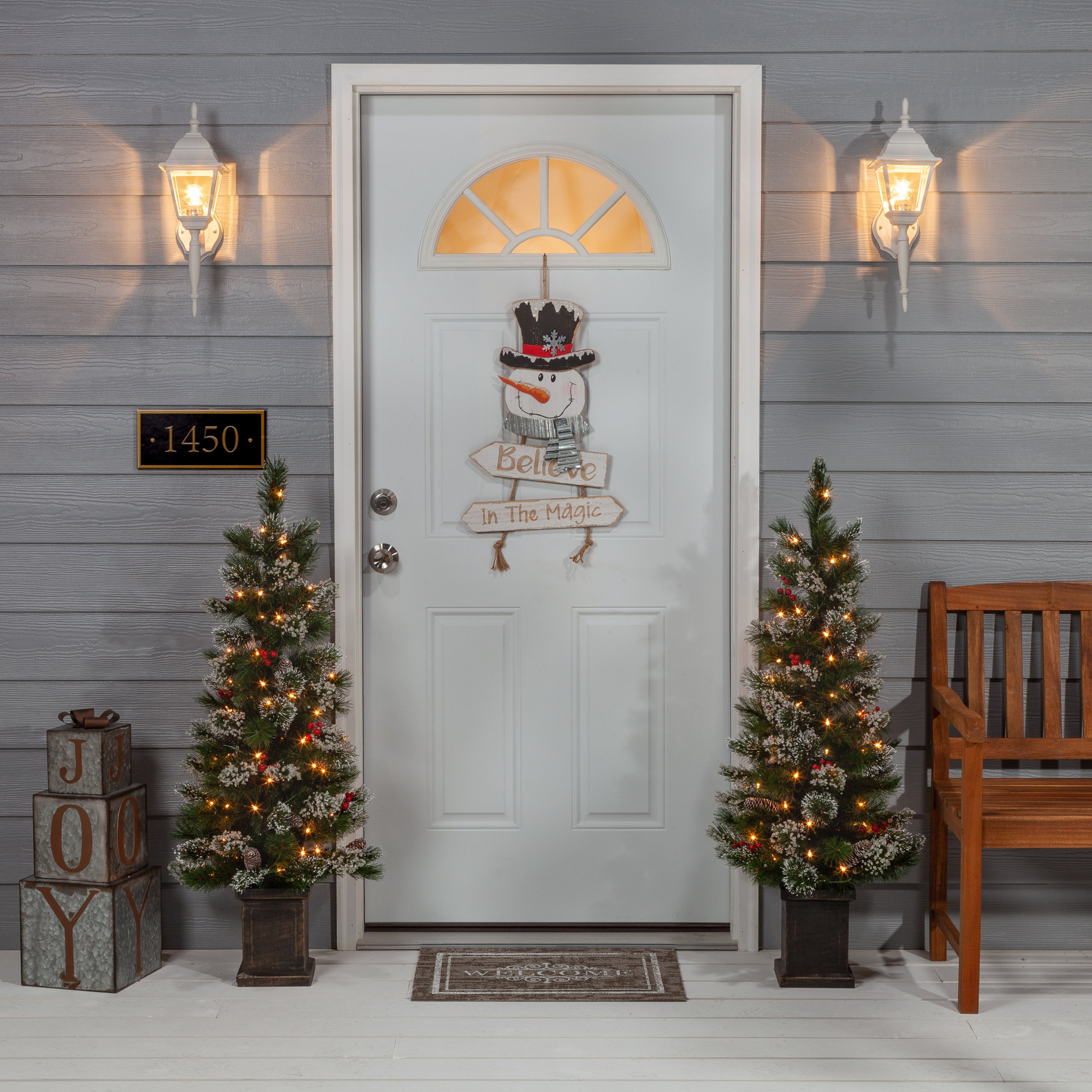Set Of 2 Elegant 4 Foot Potted Hard Mixed Needle Loveland Spruce Trees With Decorative Accents
