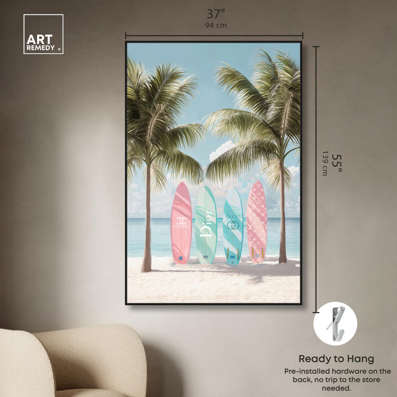 Toile de mer pastel, Cadre flottant noir, H 55 po x l 37 po