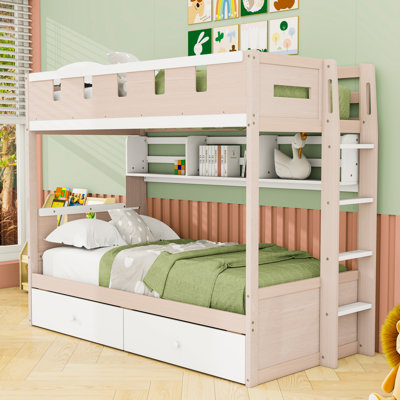 Lit superposé enchanteur inspiré du château avec tiroirs de rangement, lumières DEL et tablettes