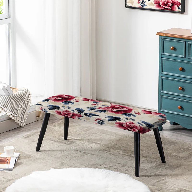 Pink Love Peonies Damask Poetry - Damask Upholstered Black Bench