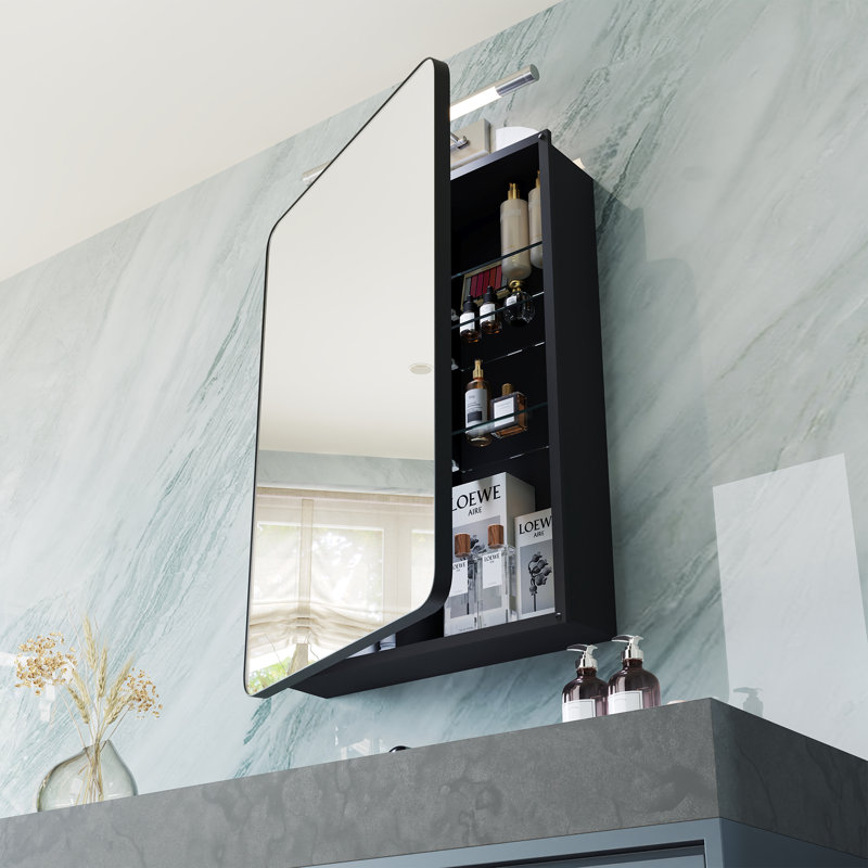 24"x 32" Recessed or Surface Mount Mirror Medicine Cabinet with Adjustable Shelves, Rust-Resistant Aluminum, Matte Black