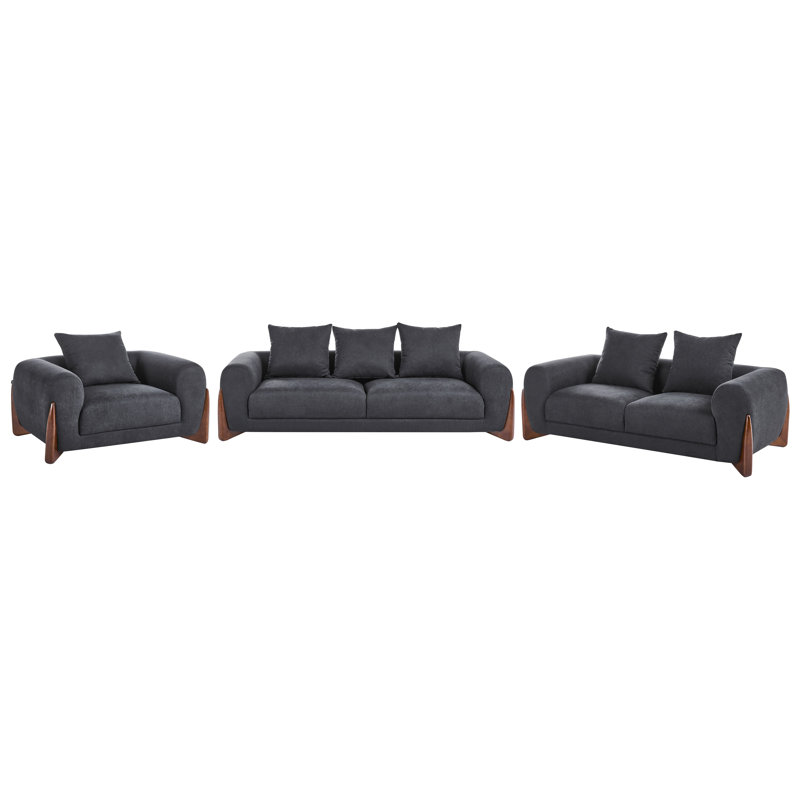 Tavin 3 - Piece Living Room Set, Black Fabric
