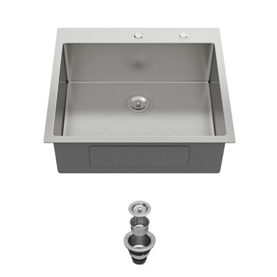 Évier de cuisine encastré 24 po x 18 po x 9 po à cuve simple en acier inoxydable de calibre 16 24 po avec ensemble de drain