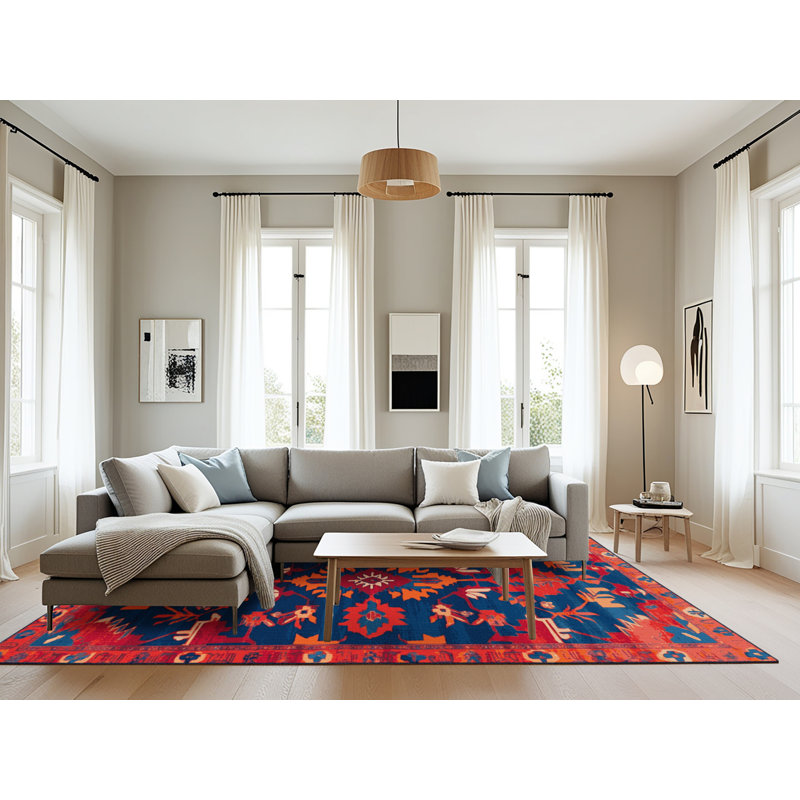 Tapis bleu Tabriz lavable à la machine, Rectangulaire 8 pi x 12 pi