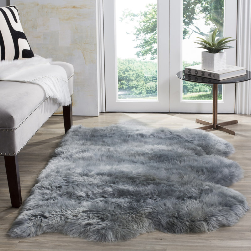 Solid Colour Sheepskin Area Rug, Rectangle 91 x 152cm