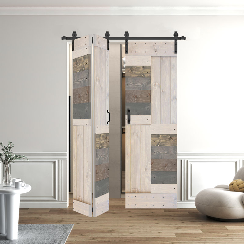 Porte pliante en bois massif en forme de S avec quincaillerie nécessaire, Multi-texturé, 72 po x 80 po