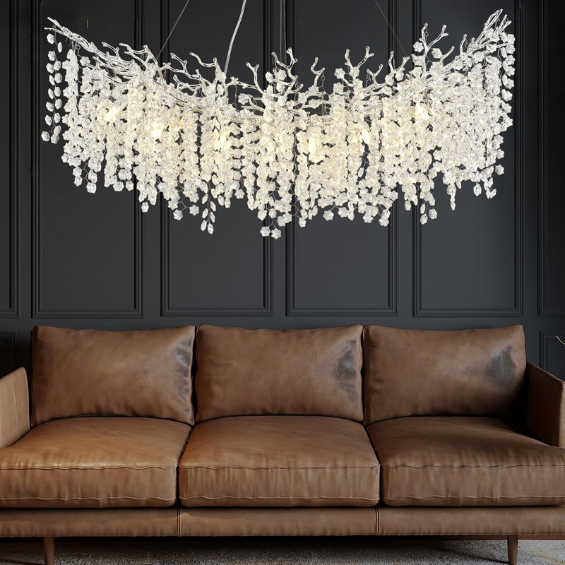 Lustre moderne en cristal K9, H 17,72 po x l 47,24 po x P 19,69 po, Argent argent, 14 lumières