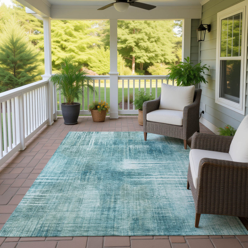 Machine Washable Indoor/Outdoor Chantille ACN2718 Abstract Rug, Teal, 10' x 14'